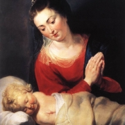 Panna Marie klanící se Kristovi