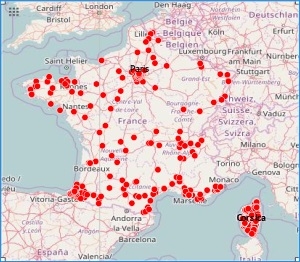 Mapa teroristickych utoku ve Francii