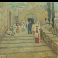 Ani, 11. století. Ženy vycházejí z chrámu