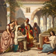 Malíř kreslící skicu na ulicích Damašku