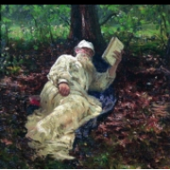 Lev Nikolajevič Tolstoj odpočívá v lese (1891)