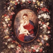 Panna a dítě v květinovém věnci (1621)