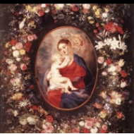 Panna a dítě v květinovém věnci (1621)