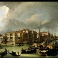 Velký kanál s mostem Rialto v pozadí, Benátky