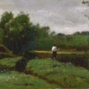 Krajina s chlapcem v bílé košili