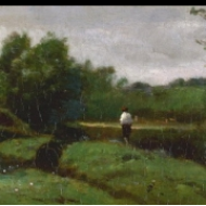 Krajina s chlapcem v bílé košili