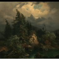 Horská krajina v bouři