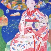 Dívka maiko v zahradě