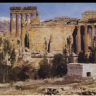 Baalbek, rozvaliny chrámů Jupitera a Slunce (1882)