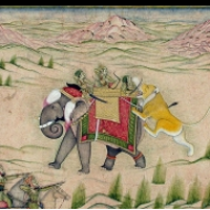 Lev napadá lovce na slonu