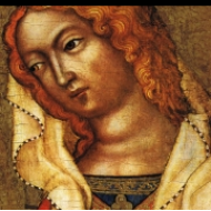 Klanění tří králů (před rokem 1350), detail, Panna Marie