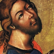 Kristus na hoře Olivetské (před rokem 1350), detail, Kristova tvář