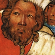 Ukřižování (před rokem 1350), detail, setníkova tvář