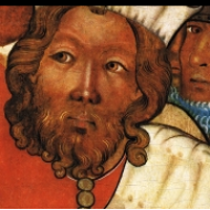 Ukřižování (před rokem 1350), detail, setníkova tvář