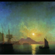 Pohled na Vesuv za měsíčné noci (1858)