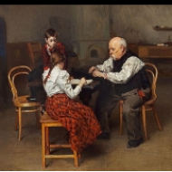 Dědeček pomáhá vnoučatům s úkoly