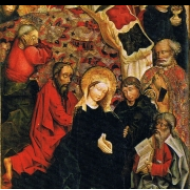 Oltář svatojiřský - střední deska Smrt Panny Marie (kolem roku 1470)