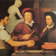Trojportrét, zleva Rudolf Schadow, Bertel Thorvaldsen, vpravo autor Wilhelm von Schadow