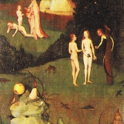 Pád andělů, stvoření Evy, prvotní hřích a vyhnání z ráje (levé křídlo Fůry sena)