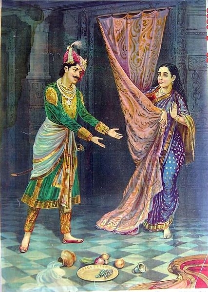 Kíčaka a Sajrandrí, z ilustrací k eposu Mahabhárata