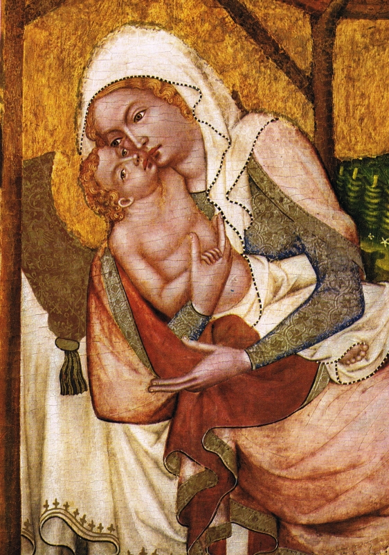 Narození Krista (před rokem 1350), detail, Marie s Kristem