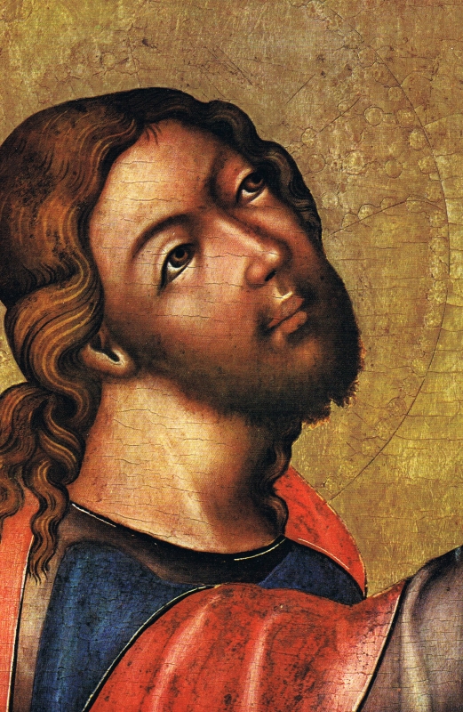 Kristus na hoře Olivetské (před rokem 1350), detail, Kristova tvář