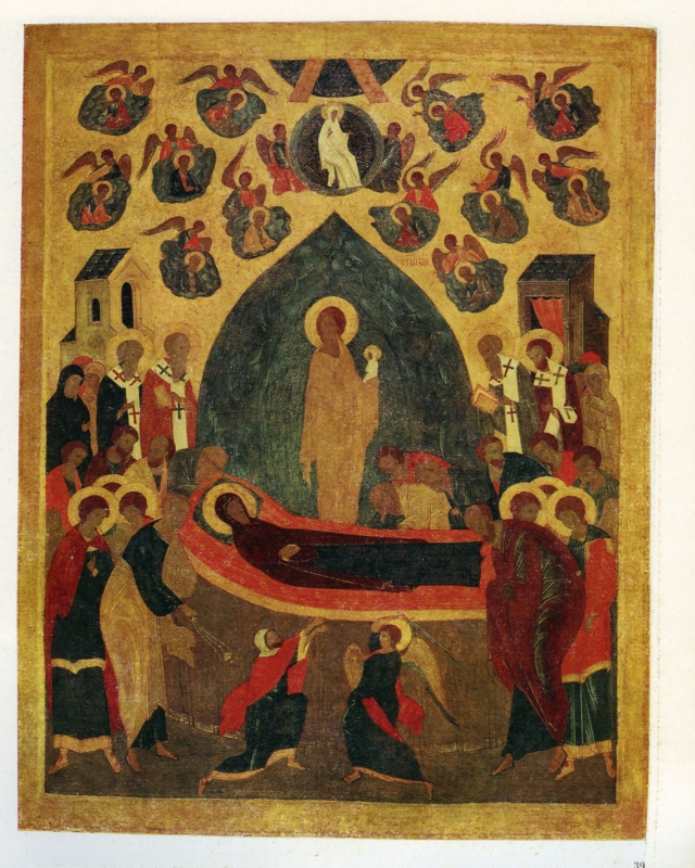 Zesnutí Bohorodičky, ikona, Dionisijova dílna, konec 15. až začátek 16. století.