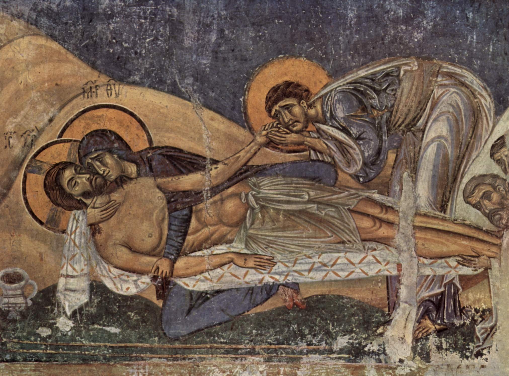 Sejmutí z kříže (též Oplakávání Krista), freska, klášter Nerezi, 12. století