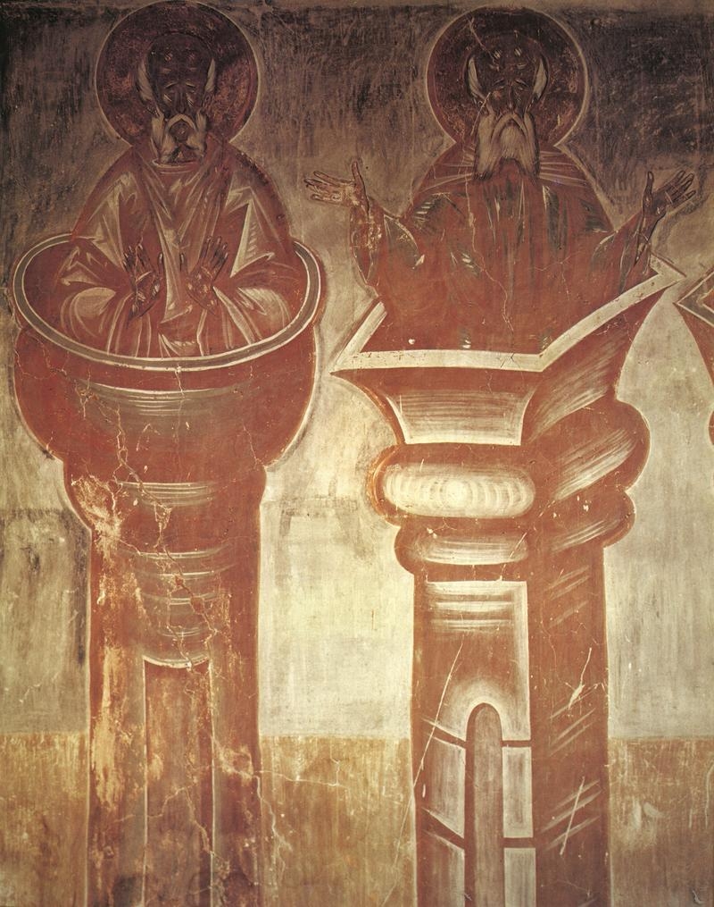 Sloupovníci, fragment fresky, chrám Proměnění Páně v Novgorodu, 1378, Theofan Řek