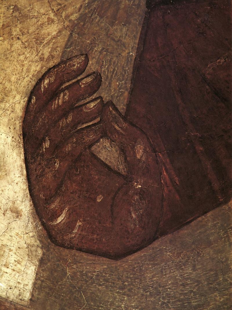 Spasitelova ruka, fragment fresky, chrám Proměnění Páně v Novgorodu, 1378, Theofan Řek (1)