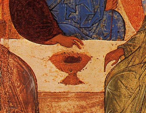 Detail ikony Starozákonní Trojice Andreje Rubljova