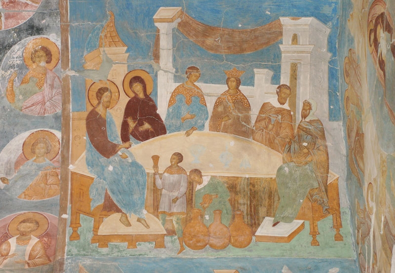 Svatba v Káni Galilejské, freska, Dionisij a jeho škola, Ferapontovo, 1502